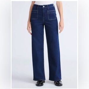 Free Assembly High Rise Wide Leg Baggy Jeans Patch Pockets Blue Size 14